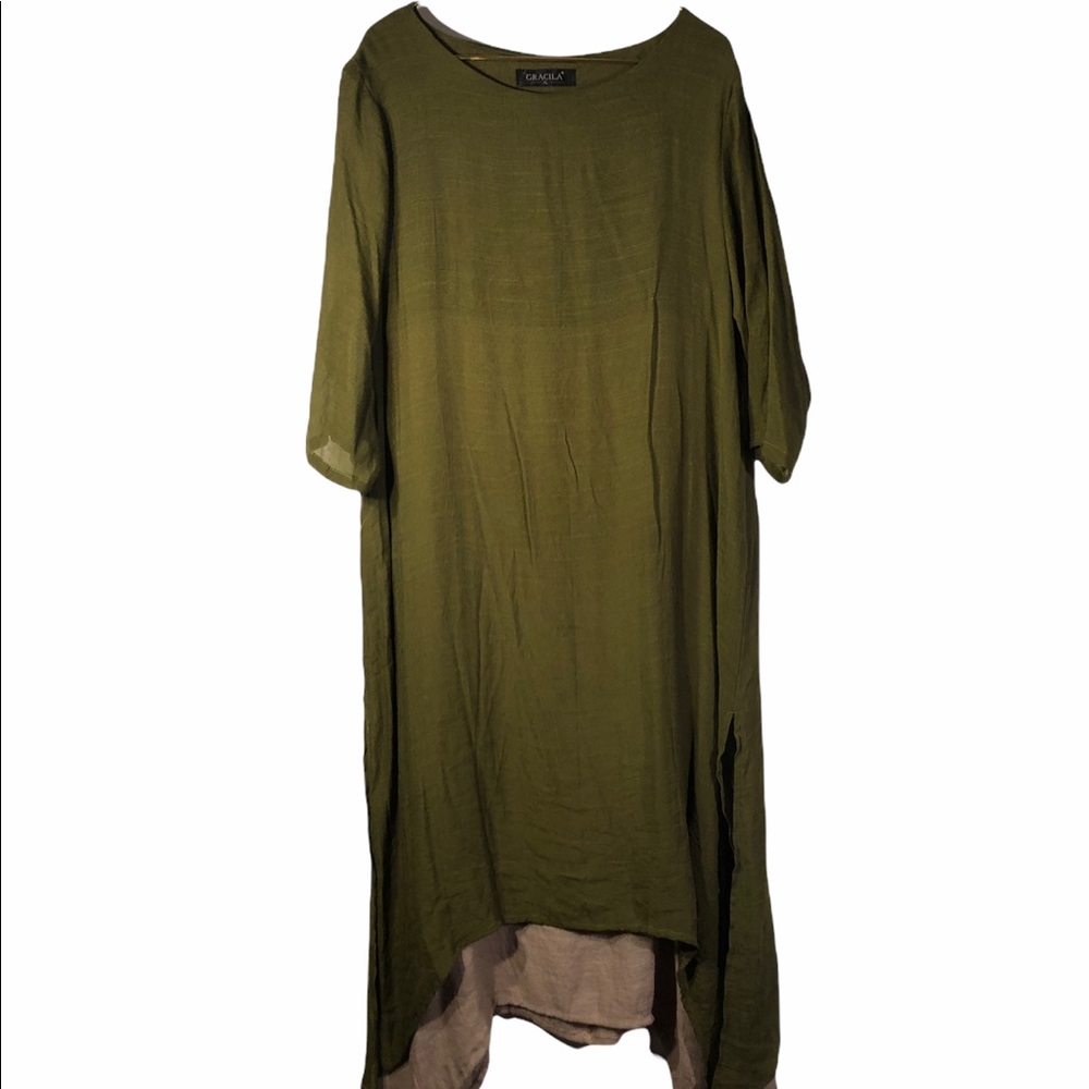 GREEN + TAN LIGHT WEIGHT SMOCK DRESS